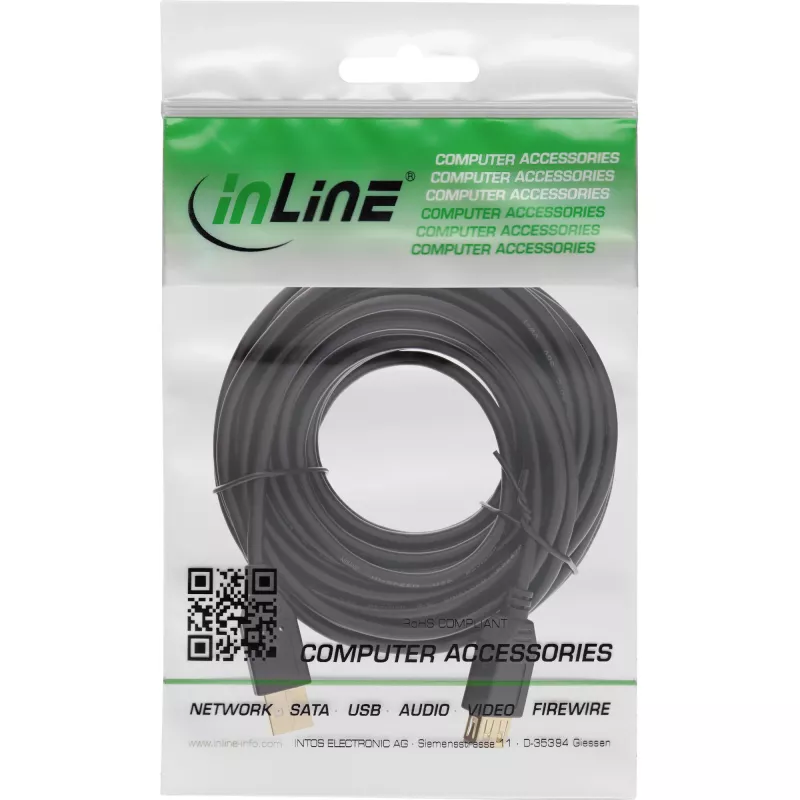 InLine Kabel przedłużający USB 2.0 Typ A męski / żeński, pozłacane styki, czarny, 10 m
