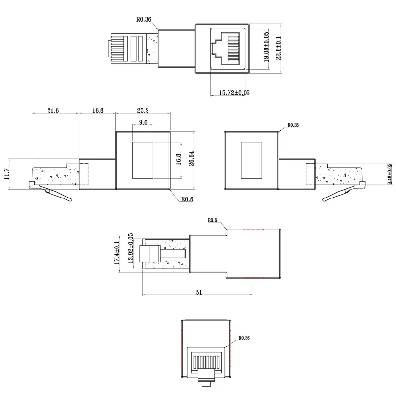 Adapter InLine patch cord Cat.6A, RJ45 męski/żeński, kątowy 90° w dół