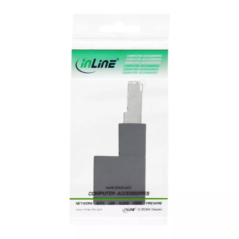 Adapter InLine patch cord Cat.6A, RJ45 męski/żeński, kątowy 90° w dół