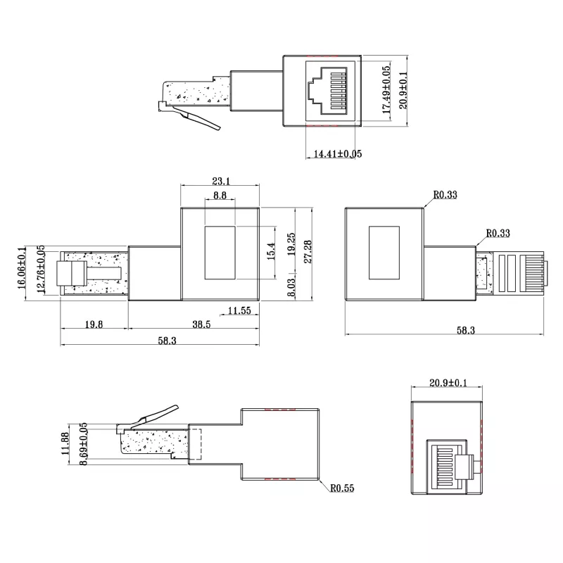 Adapter przedłużacza InLine Cat.6A, RJ45 męski/żeński, zagięty 90° w lewo