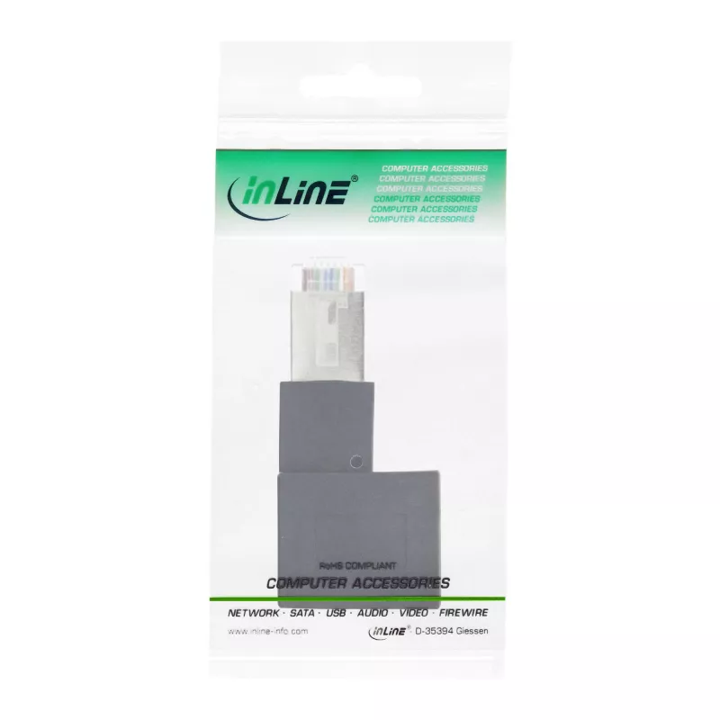 Adapter przedłużacza InLine Cat.6A, RJ45 męski/żeński, zagięty 90° w lewo