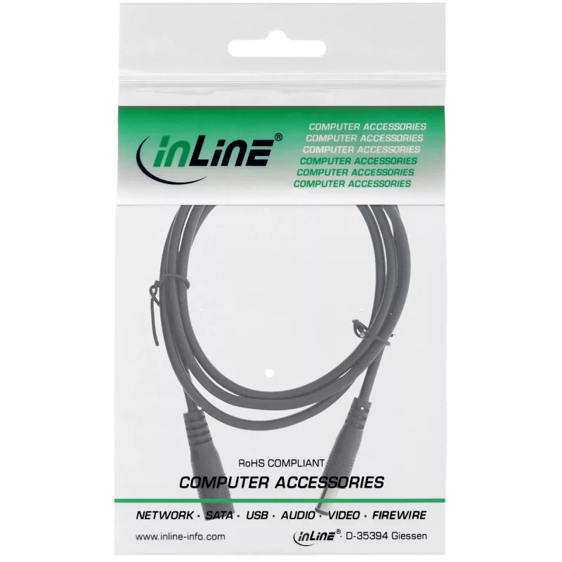 Przedłużacz DC InLine, wtyk DC męski/żeński 5,5x2,1 mm, czarny, 1 m