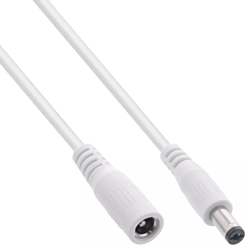 Kabel przedłużający InLine DC, wtyk/gniazdo DC 5,5x2,1mm, biały, 2m