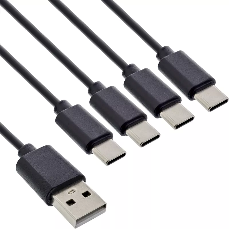 InLine Kabel Y ładujący USB 4w1, 1x USB-A męski do 4x USB-C męski, czarny 2 m