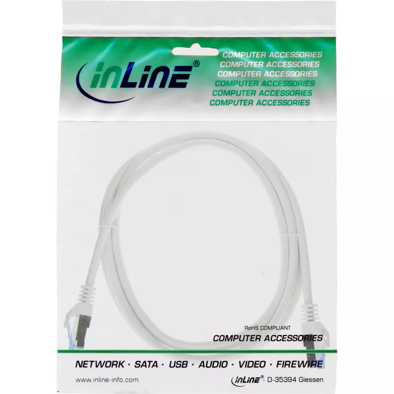 InLine Patch kabel, Cat.6A, S/FTP, TPE flexible, biały, 0.3m