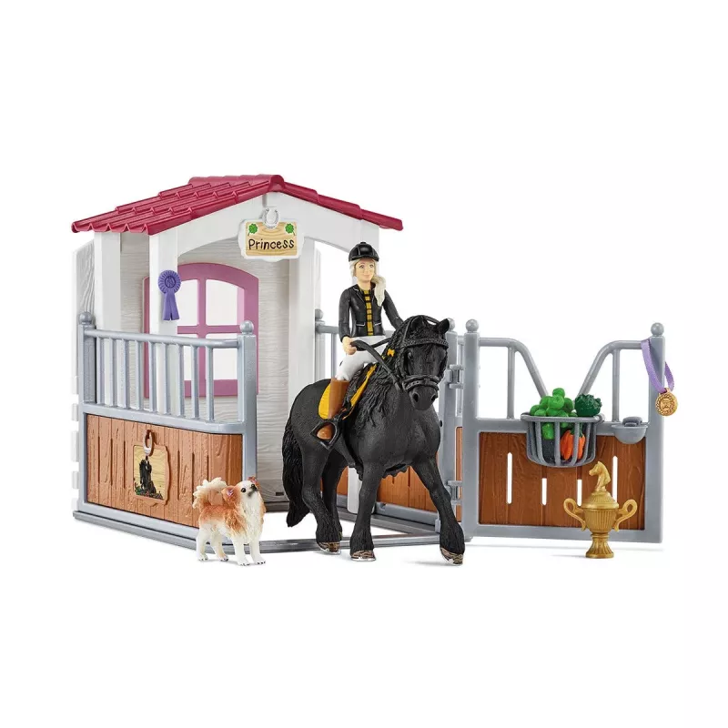 schleich HORSE CLUB Przyczepa dla koni z Tori i Princess, Stajnia dla koni, Konie, 5 lat, Wielokolorowy, Plastik