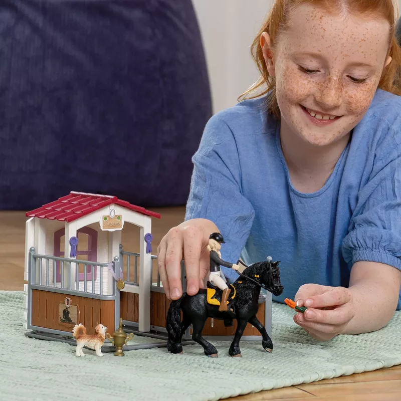 schleich HORSE CLUB Przyczepa dla koni z Tori i Princess, Stajnia dla koni, Konie, 5 lat, Wielokolorowy, Plastik