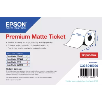 Epson Premium Matte Ticket - Rolka: 102 mm x 50 m, matowa, 107 g/m², 1 szt., 114 mm, 104 mm, 120 mm
