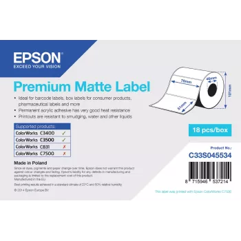 Epson Premium Matte Label - rolka z wykrojonych etykiet: 76 mm x 51 mm, 650 etykiet