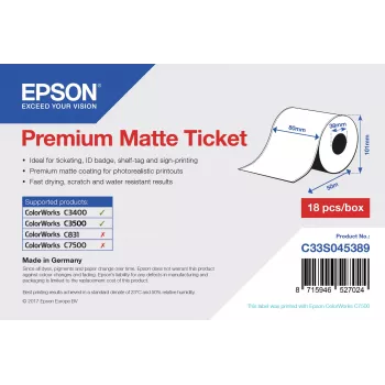 Epson Premium Matte Ticket - rolka: 80 mm x 50 m, matowy, 107 g/m², 1 szt., 107 mm, 108 mm, 89 mm