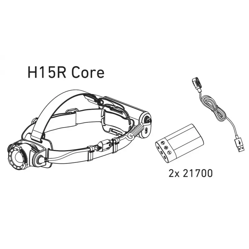 Latarka czołowa Led Lenser H15R Core — latarka LED na opaskę, 2500 lm, akumulator 21700, IP67, zasięg 250 m, 4 poziomy mocy, aluminium, czarna