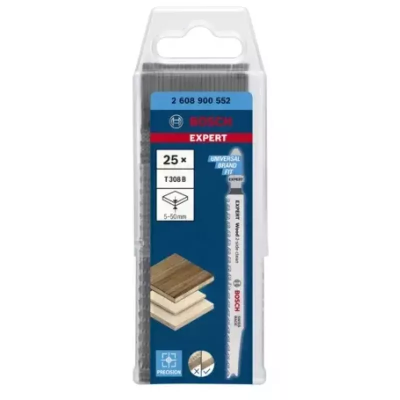 Bosch EXPERT ‘WOOD 2-SIDE CLEAN’ T 308 B brzeszczot do wyrzynarki ze stali wysokowęglowej (HCS) 25 szt.