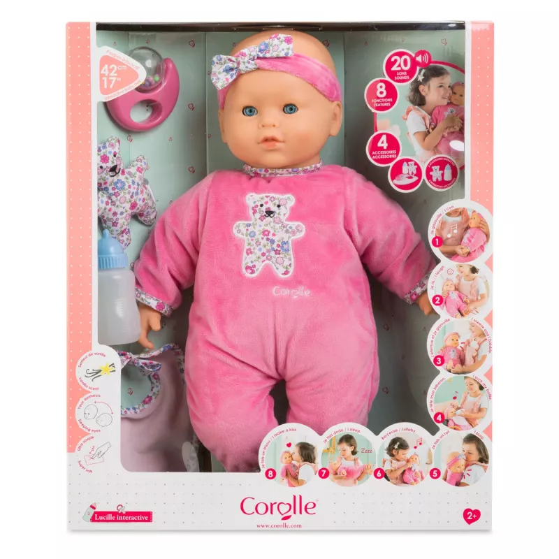 Simba‑Dickie Corolle 9000150050, interaktywna lalka bobas, 42 cm, bateria AA, różowa