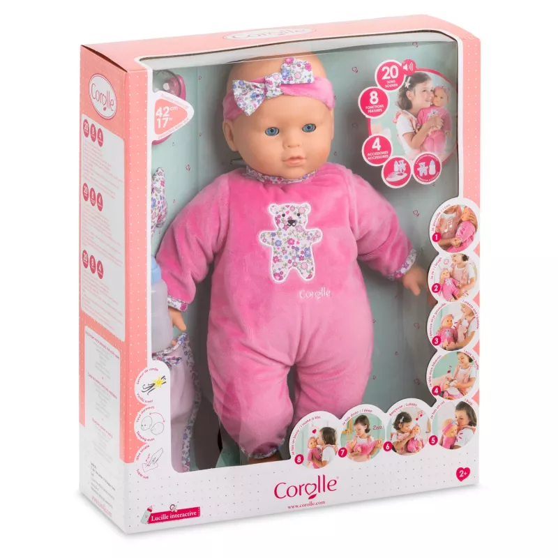 Simba‑Dickie Corolle 9000150050, interaktywna lalka bobas, 42 cm, bateria AA, różowa