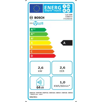 Przenośny klimatyzator Bosch Cool 2000 — biały, klasa A, 1 kWh/h, R290, do 88 m³