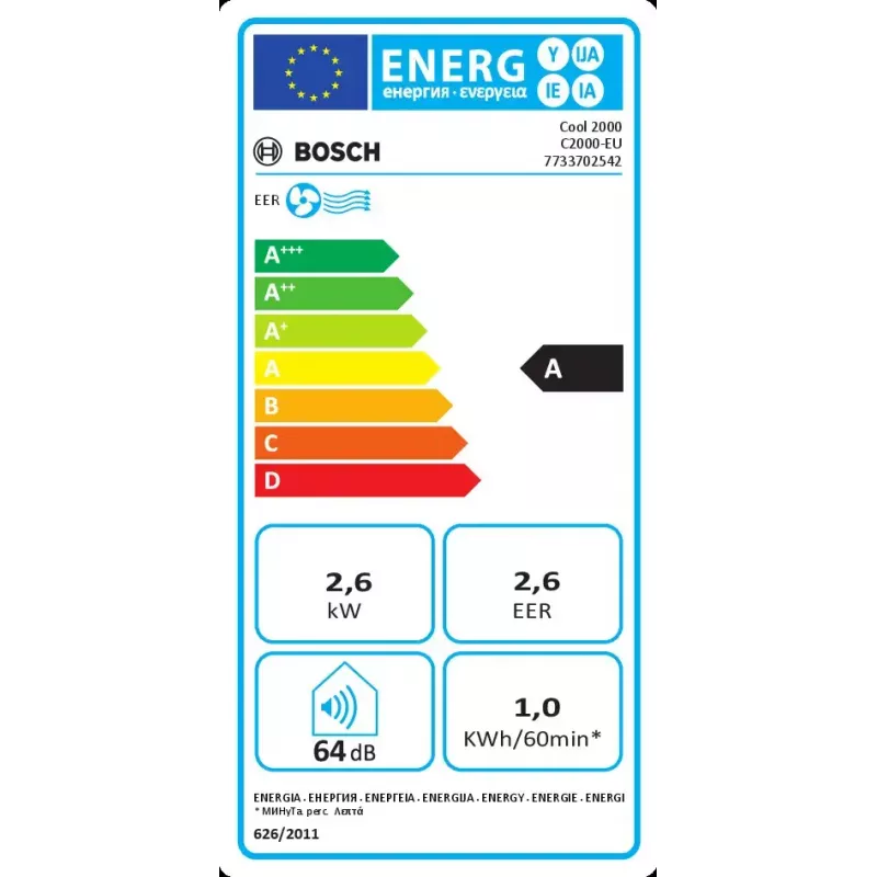 Przenośny klimatyzator Bosch Cool 2000 — biały, klasa A, 1 kWh/h, R290, do 88 m³