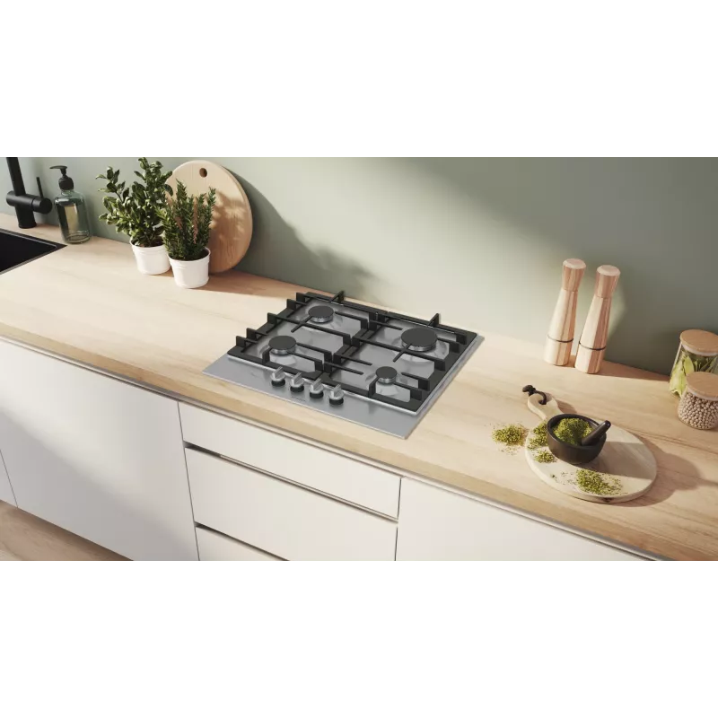 Bosch Serie 6 PCP6A5I90 hob Stal nierdzewna Do zabudowy 60 cm Gaz 4 stref(y)