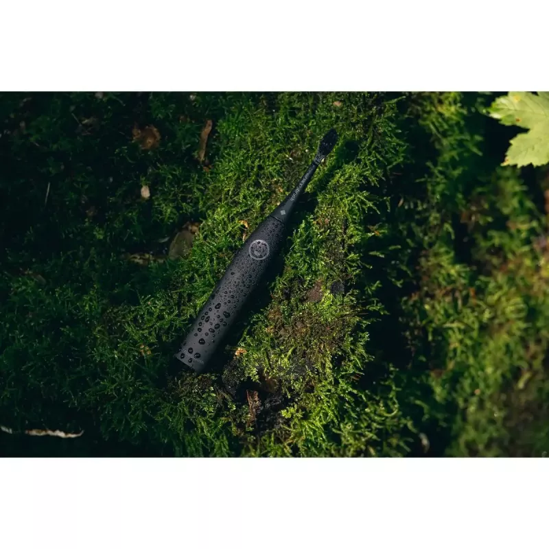 Elektryczna szczoteczka do zębów Happybrush ECO VIBE 3 zestaw startowy All Czarny + 4 końcówki wymienne