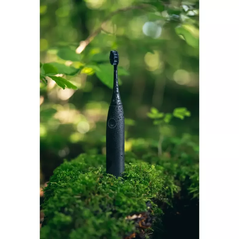 Elektryczna szczoteczka do zębów Happybrush ECO VIBE 3 zestaw startowy All Czarny + 4 końcówki wymienne