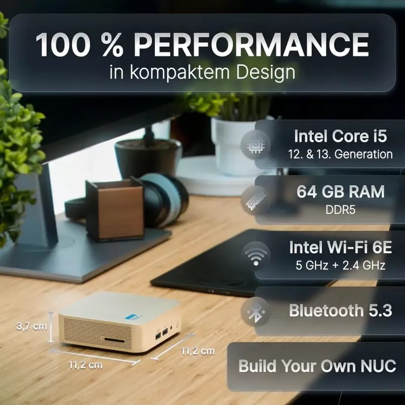 Mini PC FutureNUC Lux NUC 13i5HL – Intel Core i5-13420H, 16 GB DDR4, 512 GB SSD, Intel Iris Xe, Windows 11 Pro, Złoty