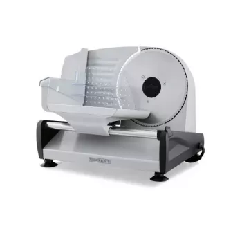 Elektryczna krajalnica do żywności HEINRICH'S HMA 8704 — kompaktowa metalowa obudowa, 200 W, grubość plastra 1–15 mm, ostrze ze stali nierdzewnej Ø