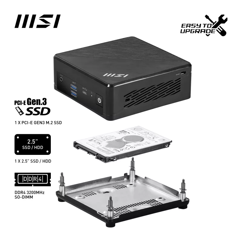 MSI Cubi N ADL-006DE Intel® N N200 4 GB DDR4-SDRAM 128 GB SSD Windows 11 Pro Mini PC Czarny