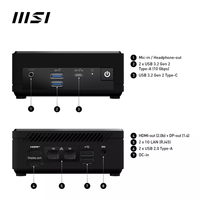 MSI Cubi N ADL-006DE Intel® N N200 4 GB DDR4-SDRAM 128 GB SSD Windows 11 Pro Mini PC Czarny