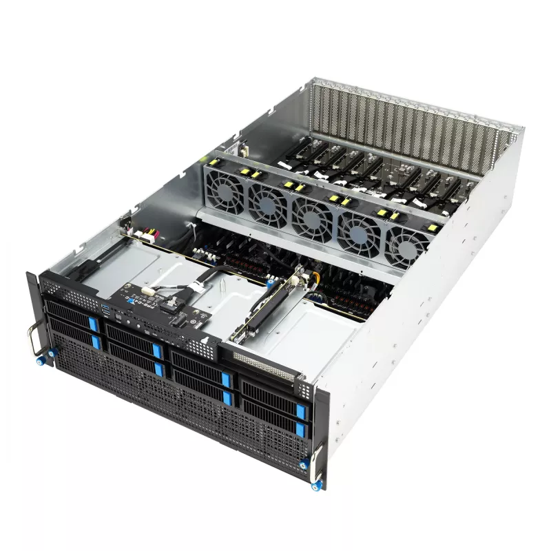 Rack server ASUS ESC8000A-E12-SKU2 (4U) — obsługuje 2× AMD EPYC 9004, DDR5 do 6 TB, 24 DIMM, zasilacz 3000 W