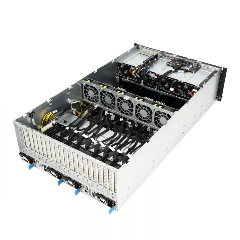 Rack server ASUS ESC8000A-E12-SKU2 (4U) — obsługuje 2× AMD EPYC 9004, DDR5 do 6 TB, 24 DIMM, zasilacz 3000 W