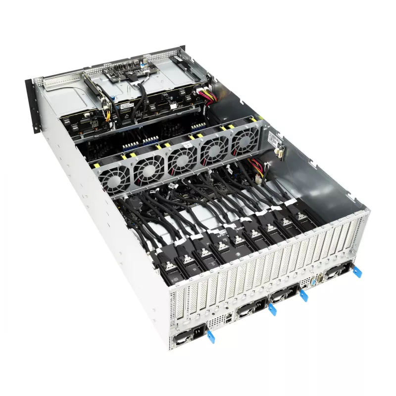Rack server ASUS ESC8000A-E12-SKU2 (4U) — obsługuje 2× AMD EPYC 9004, DDR5 do 6 TB, 24 DIMM, zasilacz 3000 W