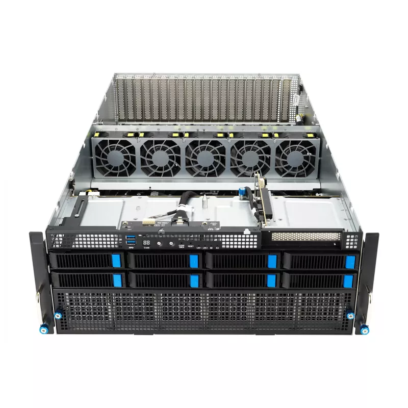 Rack server ASUS ESC8000A-E12-SKU2 (4U) — obsługuje 2× AMD EPYC 9004, DDR5 do 6 TB, 24 DIMM, zasilacz 3000 W