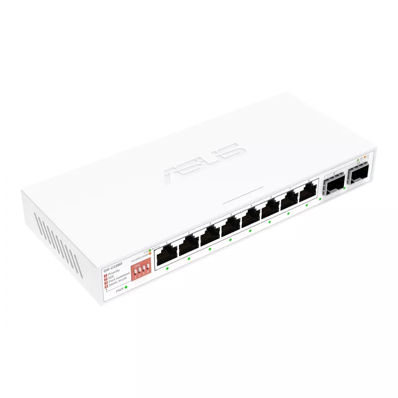 Niezarządzalny przełącznik Ethernet ASUS QG-U1080 — 8 portów 2.5G RJ-45, MAC 16K, Biały, 12 V