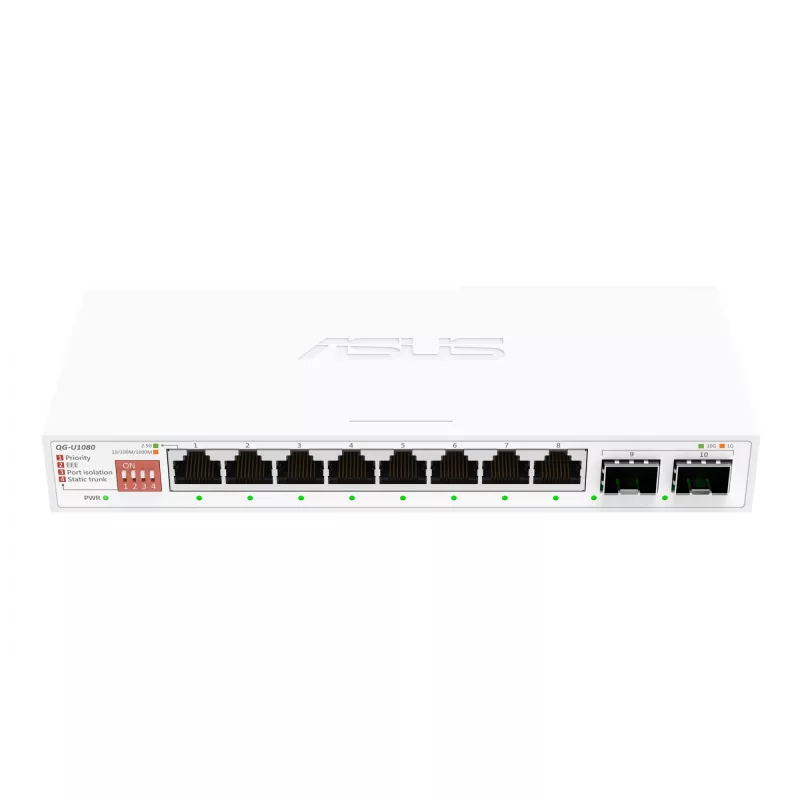 Niezarządzalny przełącznik Ethernet ASUS QG-U1080 — 8 portów 2.5G RJ-45, MAC 16K, Biały, 12 V