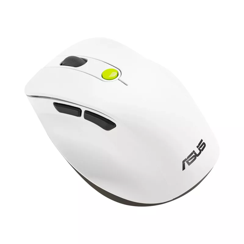 Mysz ASUS MD105 /VT-GN — praworęczna, bezprzewodowa RF + Bluetooth, 2400 DPI, kółko przewijania, zasilana bateriami, biała/zielona