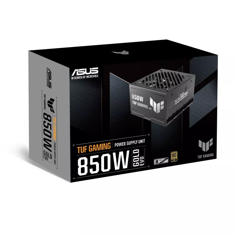 Zasilacz ASUS TUF-GAMING-850G-EVO 850 W ATX 80 PLUS Gold 20+4 pin, 1 wentylator, czarny
