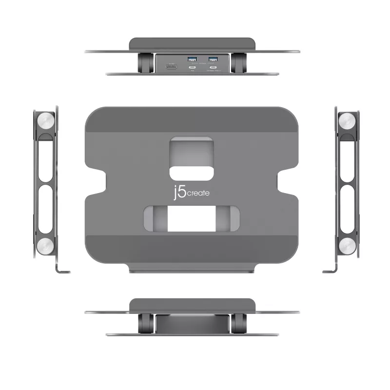 j5create JTS327 Wielokątna stacja dokująca 4K, Podstawka pod laptop, Szary, Aluminium, 40.6 cm (16 cali), 4 kg, Laptop z Windows / Mac