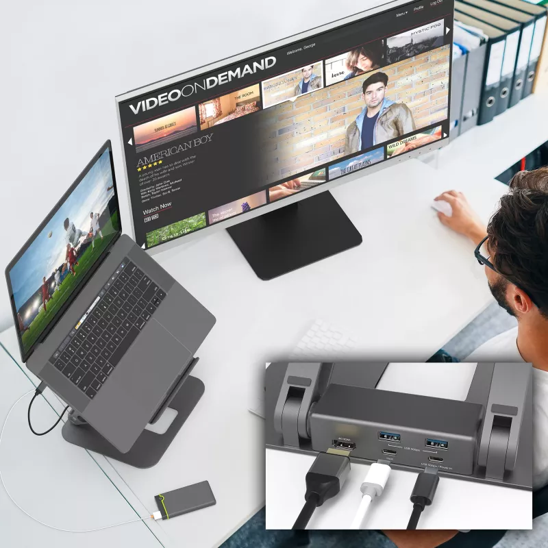 j5create JTS327 Wielokątna stacja dokująca 4K, Podstawka pod laptop, Szary, Aluminium, 40.6 cm (16 cali), 4 kg, Laptop z Windows / Mac