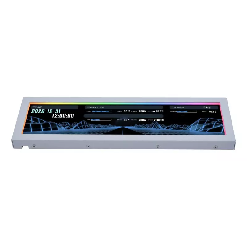 Panel wyświetlacza Lian Li SM088W — uniwersalny wyświetlacz do obudowy, biały, 237×73×13 mm, wejście 5 V