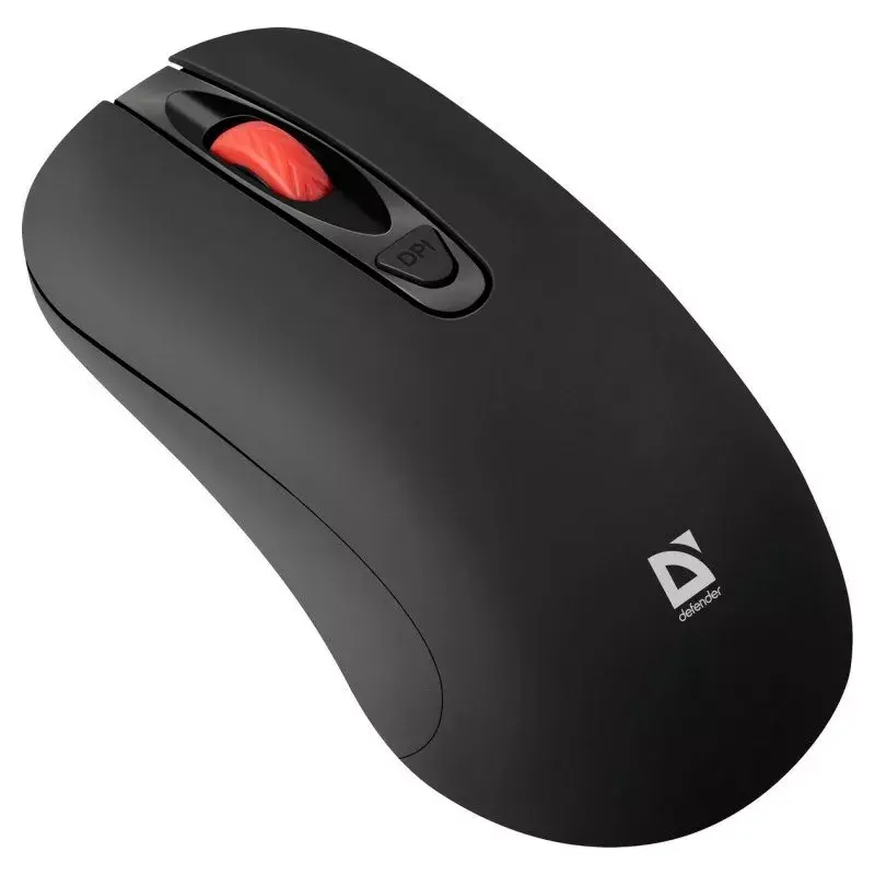 Bezprzewodowa mysz optyczna cicha RF DEFENDER Nexus MS-195 — 1600 DPI, 2.4 GHz, Nano USB, symetryczna, 2×AAA, czarna