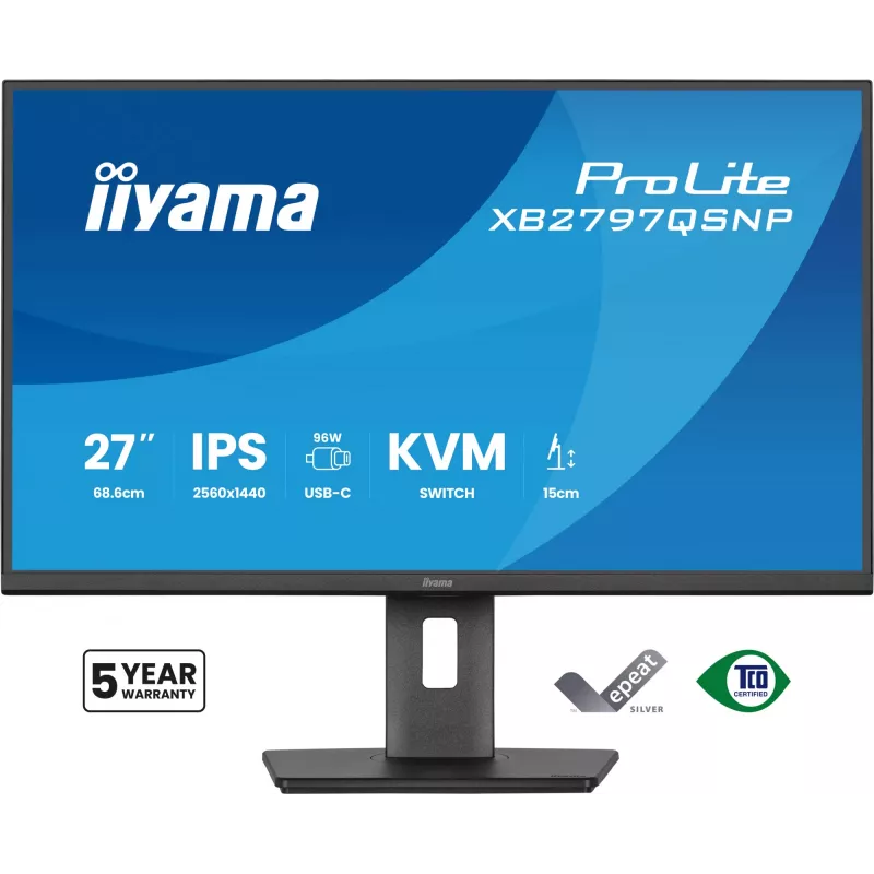 Monitor komputerowy IIYAMA ProLite XB2797QSNP-B1 27 cali (68,6 cm) 2560×1440 QHD LED, 16:9, matowy, głośniki, hub USB 3.2, regulacja wysokości, VESA