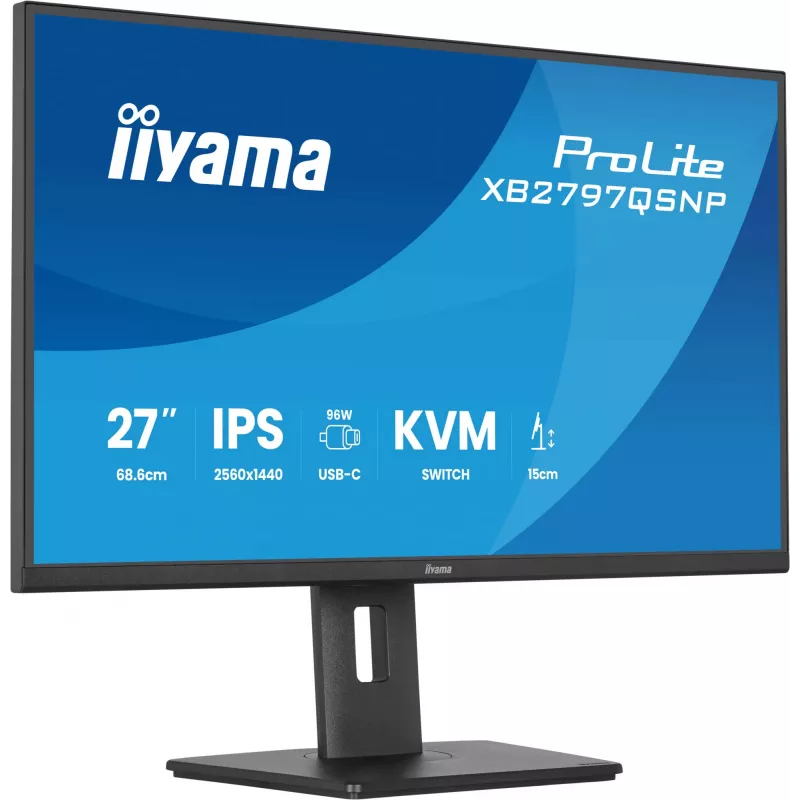 Monitor komputerowy IIYAMA ProLite XB2797QSNP-B1 27 cali (68,6 cm) 2560×1440 QHD LED, 16:9, matowy, głośniki, hub USB 3.2, regulacja wysokości, VESA