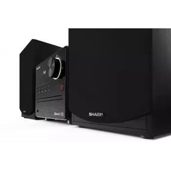 Domowy system mikro audio Sharp XL-B512(BK) — 45 W, pojedynczy odtwarzacz optyczny, radio FM, MP3, gniazda głośnikowe bananowe, czarny