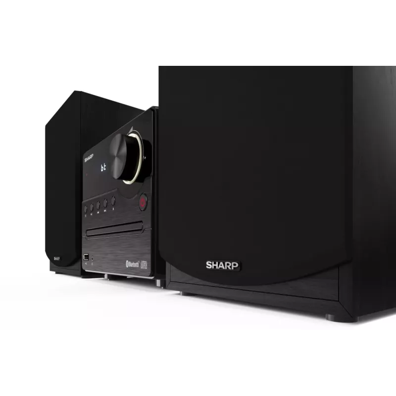 Domowy system mikro audio Sharp XL-B512(BK) — 45 W, pojedynczy odtwarzacz optyczny, radio FM, MP3, gniazda głośnikowe bananowe, czarny