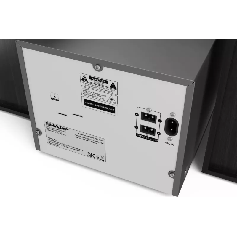 Domowy system mikro audio Sharp XL-B512(BK) — 45 W, pojedynczy odtwarzacz optyczny, radio FM, MP3, gniazda głośnikowe bananowe, czarny