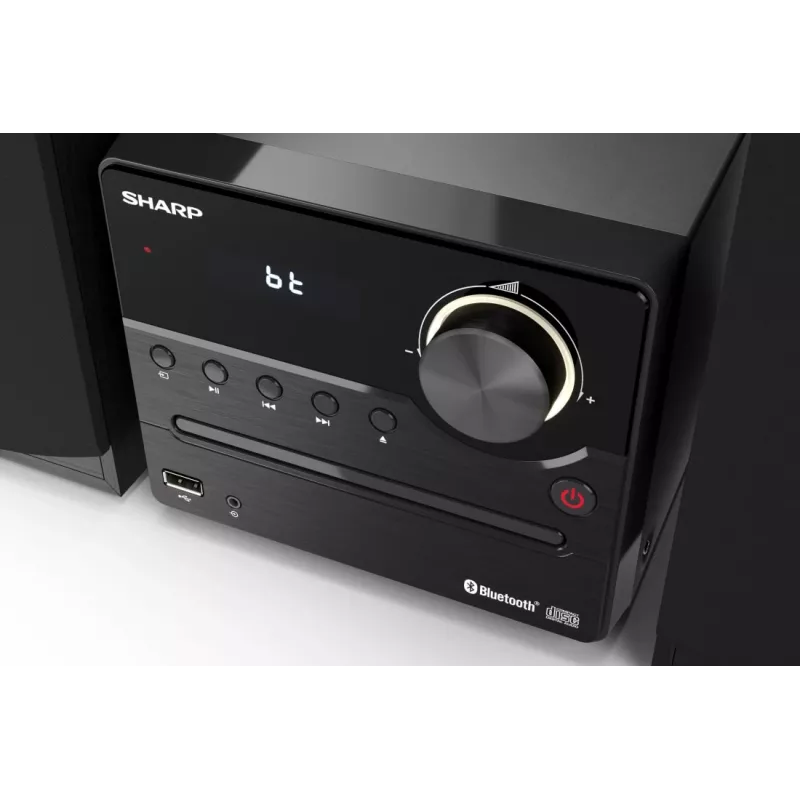 Domowy system mikro audio Sharp XL-B512(BK) — 45 W, pojedynczy odtwarzacz optyczny, radio FM, MP3, gniazda głośnikowe bananowe, czarny