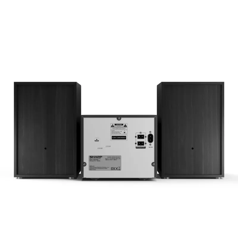 Domowy system mikro audio Sharp XL-B512(BK) — 45 W, pojedynczy odtwarzacz optyczny, radio FM, MP3, gniazda głośnikowe bananowe, czarny