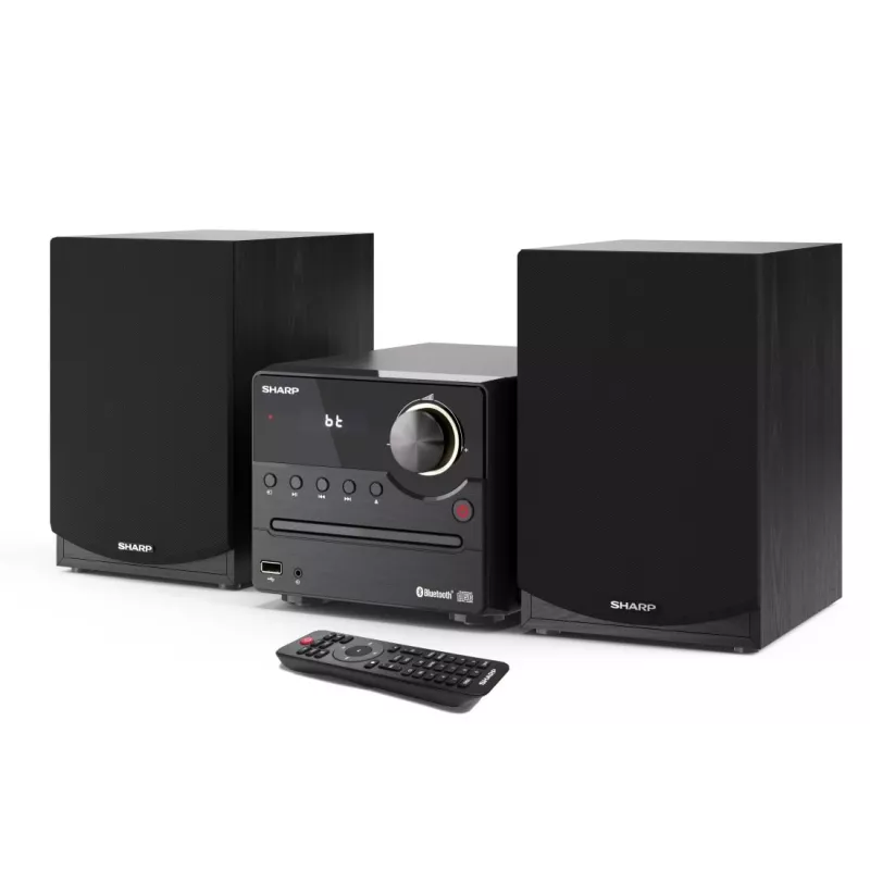 Domowy system mikro audio Sharp XL-B512(BK) — 45 W, pojedynczy odtwarzacz optyczny, radio FM, MP3, gniazda głośnikowe bananowe, czarny