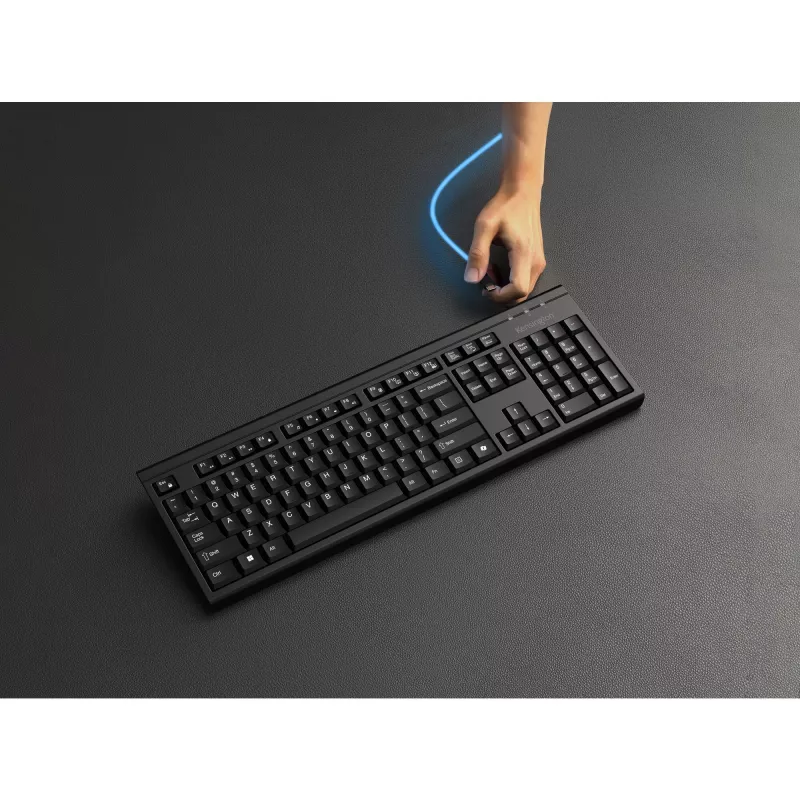 Zestaw biurkowy Kensington KM270 EQ z akumulatorkami – bezprzewodowy, bezprzewodowy, RF bezprzewodowy + Bluetooth, membranowy, QWERTZ, czarny, mysz w zestawie
