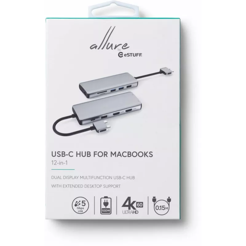 eSTUFF ES623010 koncentrator interfejsów USB 3.2 Gen 1 (3.1 Gen 1) Type-C 5000 Mbit/s Aluminium