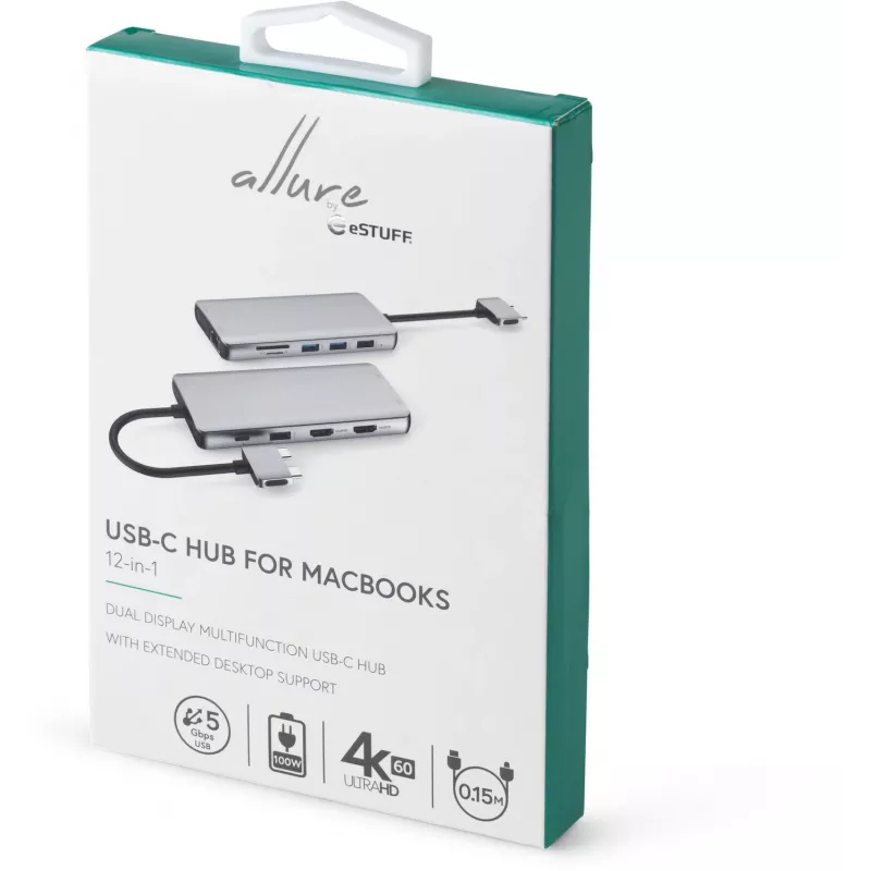 eSTUFF ES623010 koncentrator interfejsów USB 3.2 Gen 1 (3.1 Gen 1) Type-C 5000 Mbit/s Aluminium